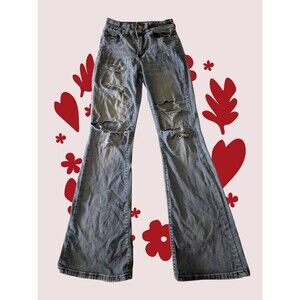 Rue21 Womens Size 1 Low Rise Distressed Blue Denim Jeans Cotton Blend Holey